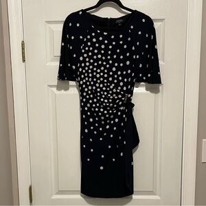 Tahari Navy and White Polka Dot Dress - Size 6P